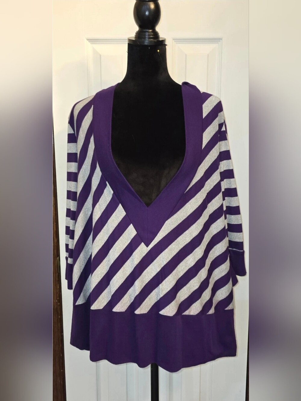 Venezia Lane Bryant Purple Silver Metallic Striped Hoodie Tunic Top 14/16